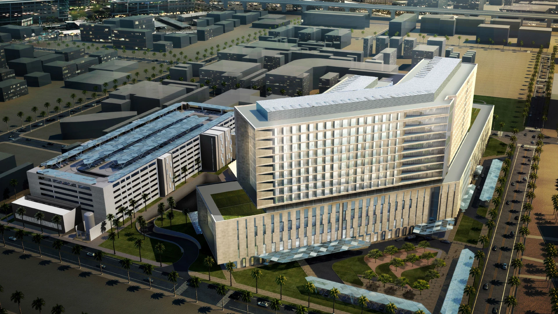 Kuwait Cancer Center — day aerial view.